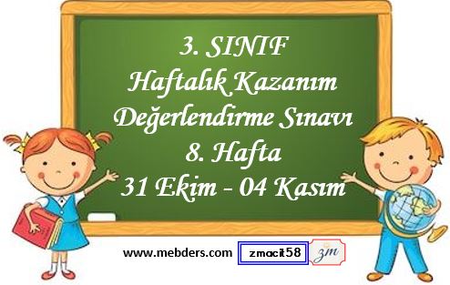 3. Sınıf Haftalık Kazanım Değerlendirme Testi 8. Hafta 31 Ekim - 4 Kasım